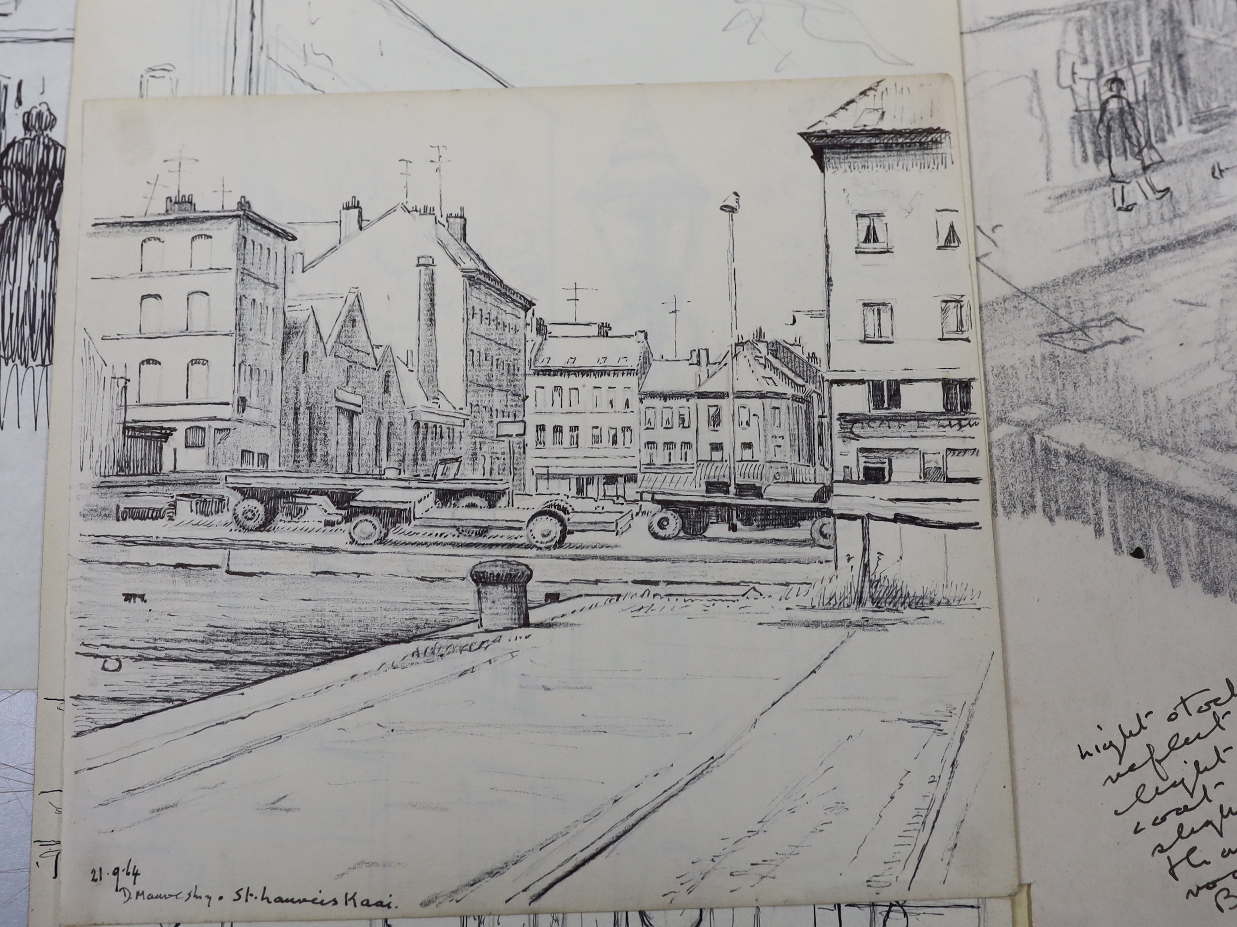 Clifford Hall (1904-1973), a collection of fourteen pencil and ink sketches on paper, figural studies and landscapes, some inscribed and dated, unframed, largest 42 x 31cm